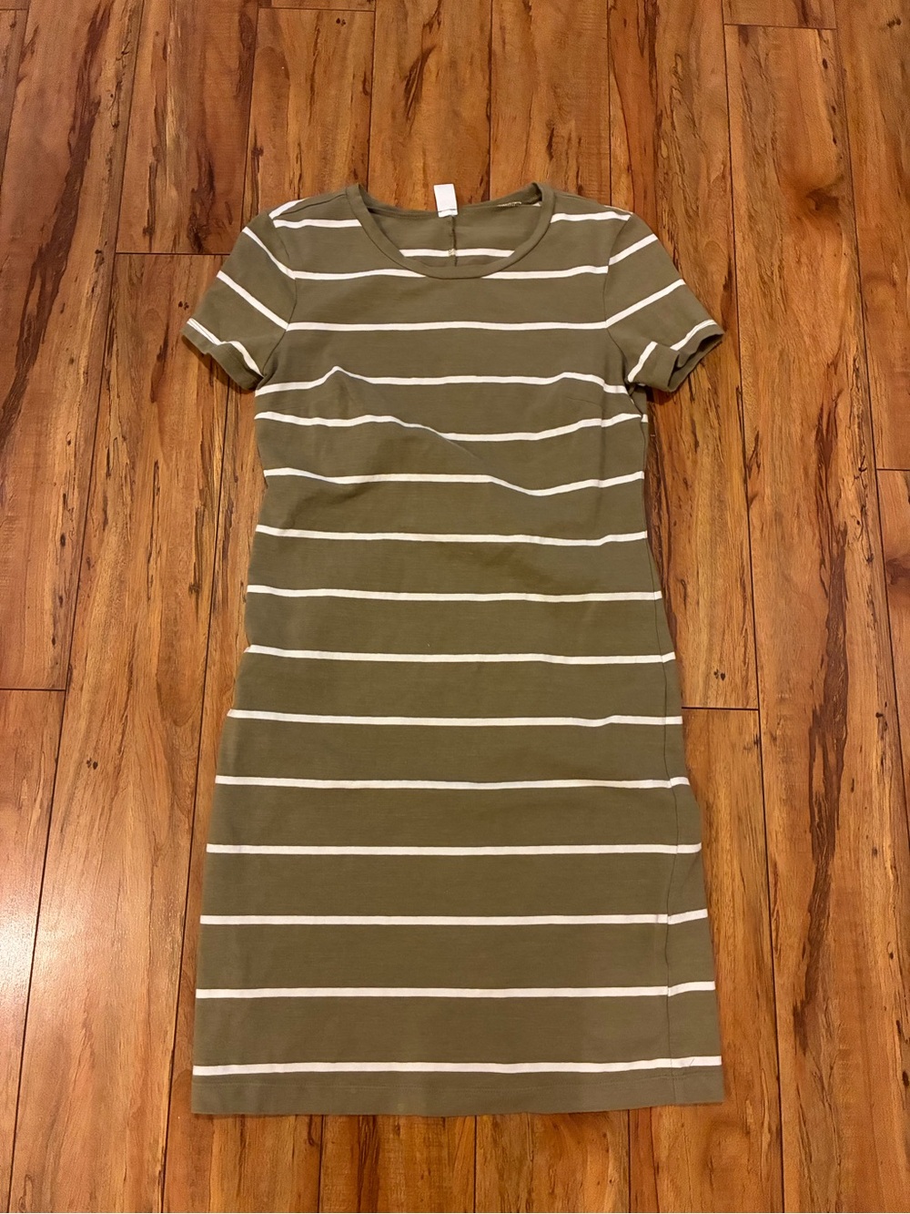 Old Navy Olive Green Striped Short-Sleeve Dress